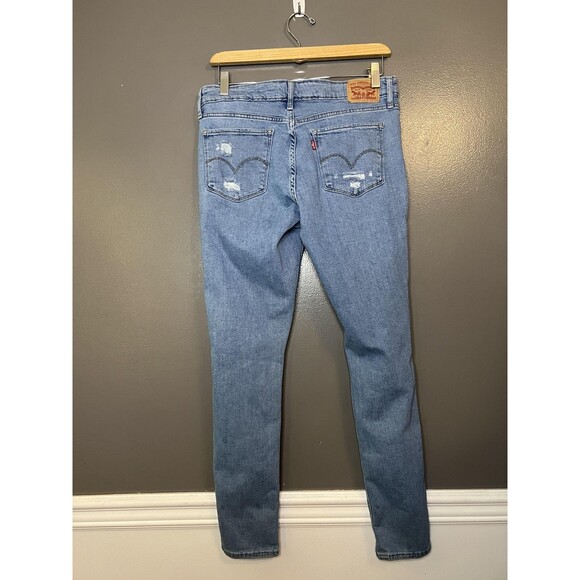 Levis 711 Skinny Jeans Womens 31 Light Wash Distressed Ripped Stretch Denim - Picture 4 of 10
